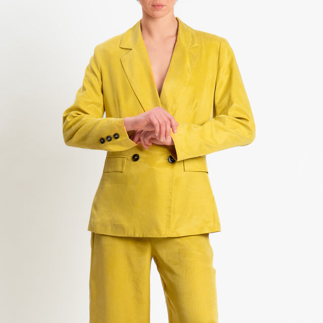 Tensione in-Giacca doppiopetto tessuto cupro - girasole