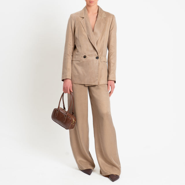 Tensione in-Giacca doppiopetto tessuto cupro - sabbia