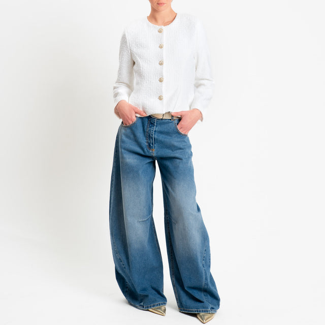 Tensione in-Giacca bouclè bottoni dorati - panna