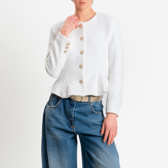 Tensione in-Giacca bouclè bottoni dorati - panna