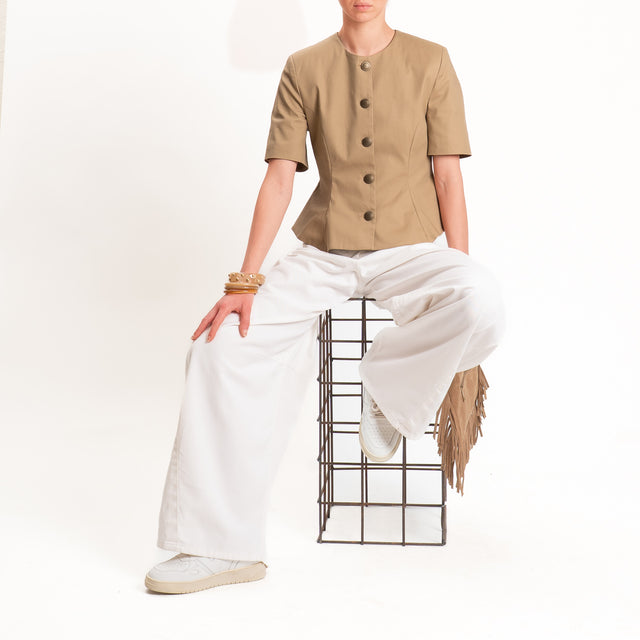 Tensione in-Giacca mezza manica cotone elasticizzato - camel