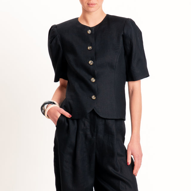 Tensione in-Giacca 100% lino mezza manica con spalline - nero
