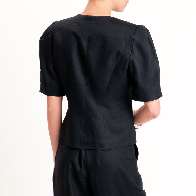 Tensione in-Giacca 100% lino mezza manica con spalline - nero