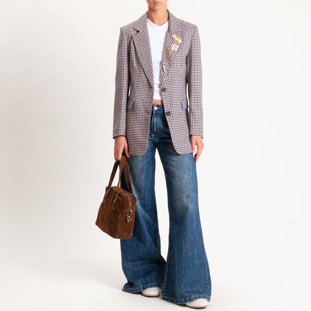 Tensione in-Giacca pied de poule con spille - blu/moro/sand