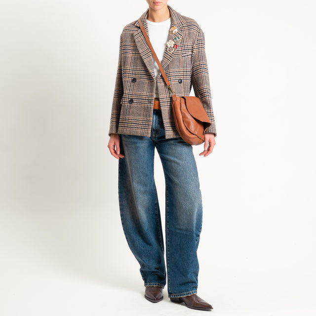 Tensione in-Giacca quadri doppiopetto con spille - beige/nero/cuoio