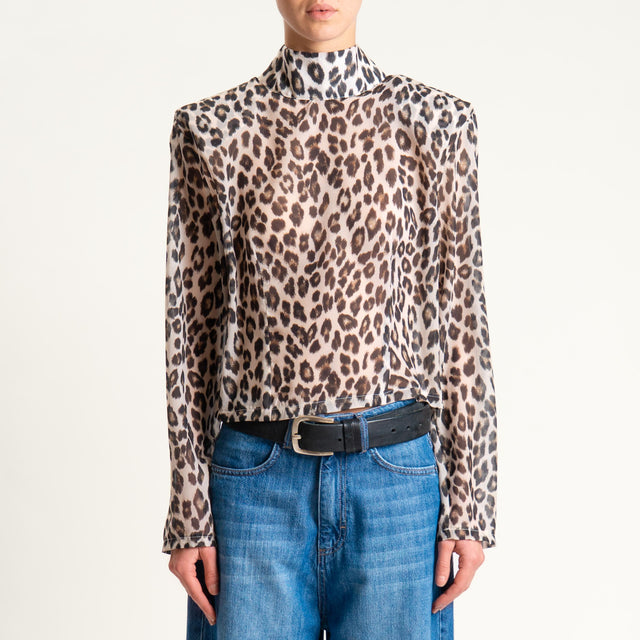 Tensione in- Blusa georgette animalier con spalline - beige/nero