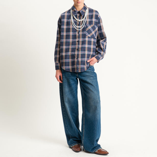 Tensione in-Camicia check flanella con collana - grigio/blu/beige