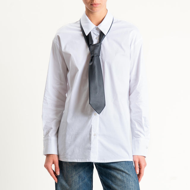 Tensione in-Camicia in cotone con cravatta similpelle - bianco