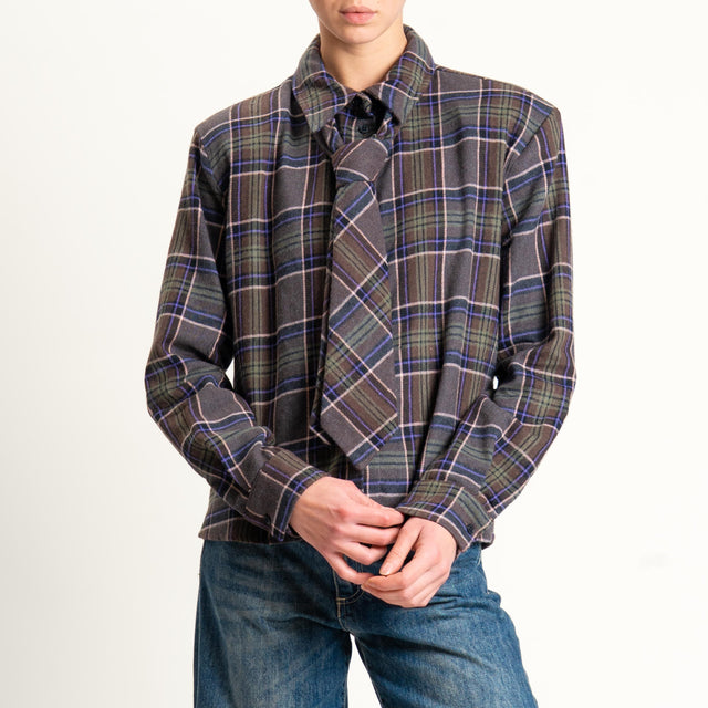 Tensione in-Camicia check flanella con cravatta - viola/moro/militare
