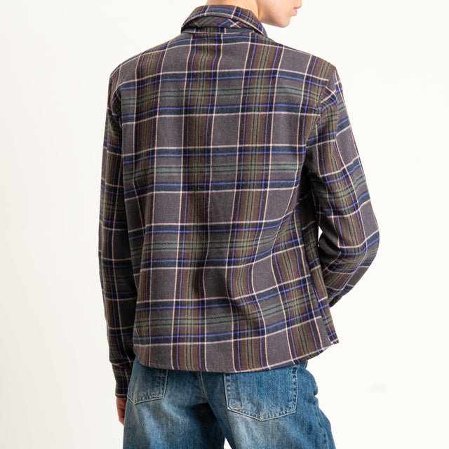 Tensione in-Camicia check flanella con cravatta - viola/moro/militare