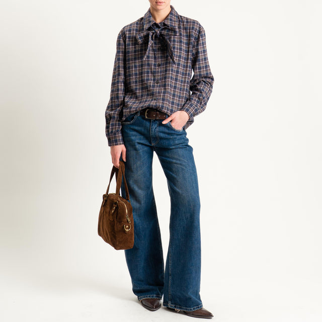 Tensione in-Camicia check in flanella con fiocco - blu