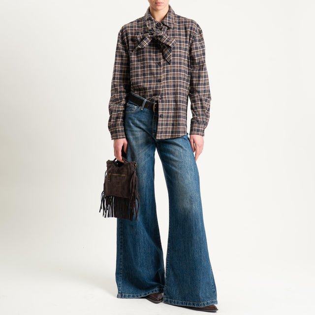 Tensione in-Camicia check in flanella con fiocco - grigio