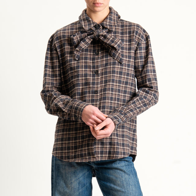 Tensione in-Camicia check in flanella con fiocco - grigio