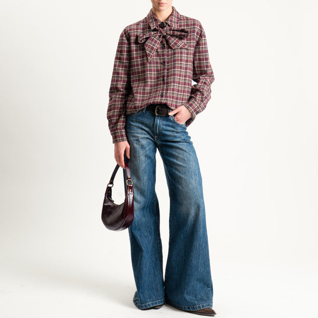 Tensione in-Camicia check in flanella con fiocco - Bordeaux