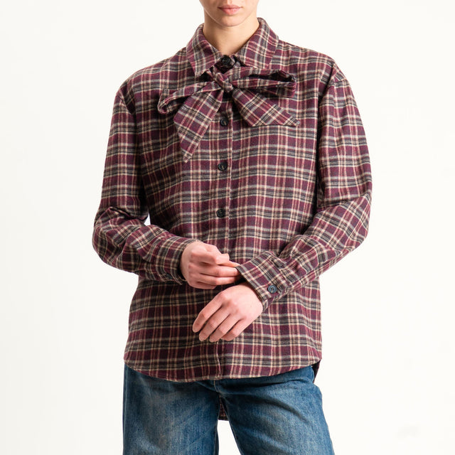 Tensione in-Camicia check in flanella con fiocco - Bordeaux