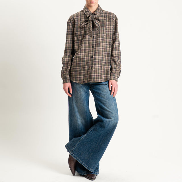 Tensione in-Camicia check in flanella con fiocco - verde