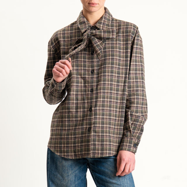 Tensione in-Camicia check in flanella con fiocco - verde