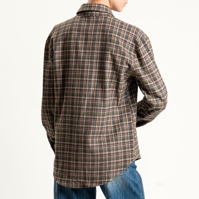 Tensione in-Camicia check in flanella con fiocco - verde