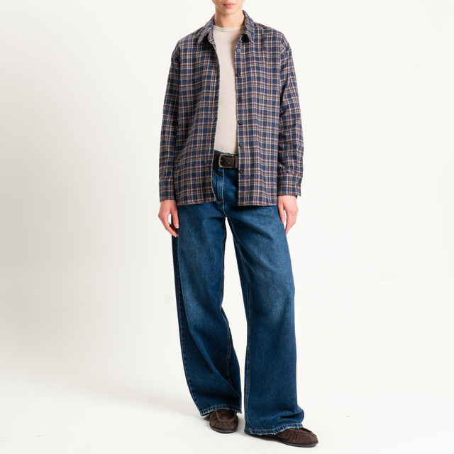 Tensione in-Camicia check in flanella - blu