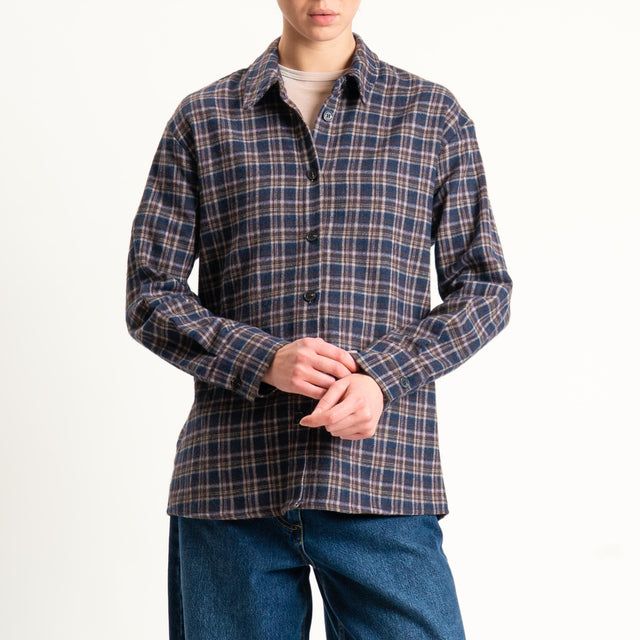 Tensione in-Camicia check in flanella - blu