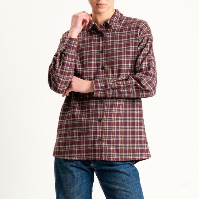 Tensione in-Camicia check in flanella - Bordeaux