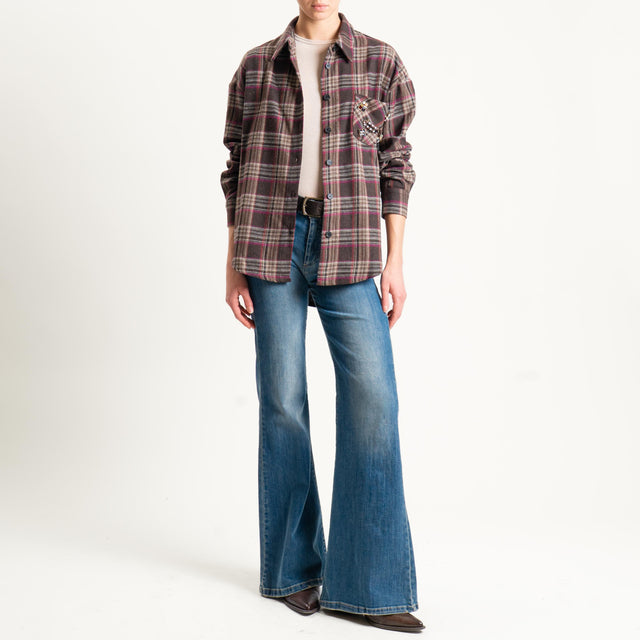 Tensione in-Camicia check in flanella con spille - moro/malva/latte