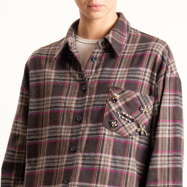 Tensione in-Camicia check in flanella con spille - moro/malva/latte