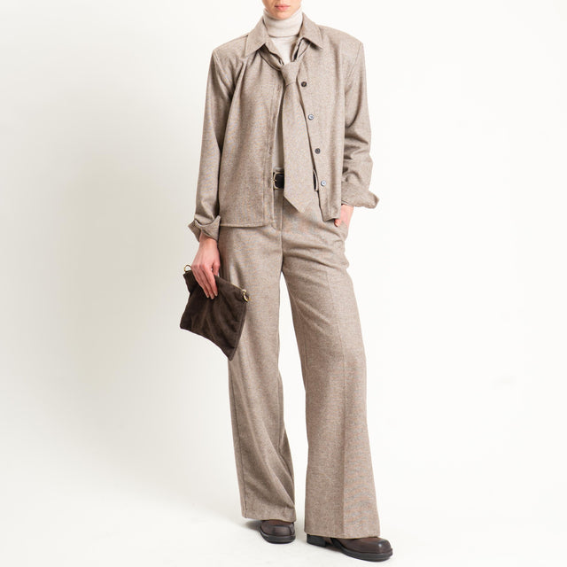 Tensione in-Camicia misto lana melange con cravatta - beige