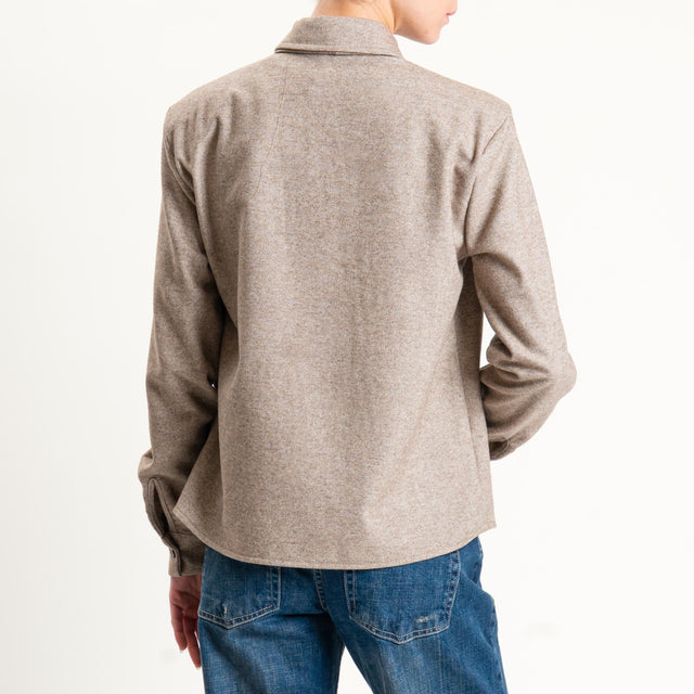 Tensione in-Camicia misto lana melange con cravatta - beige