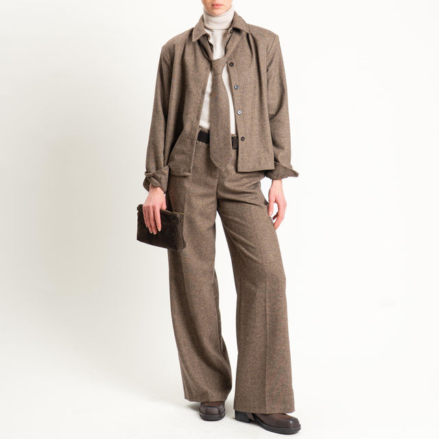 Tensione in-Camicia misto lana melange con cravatta - tabacco