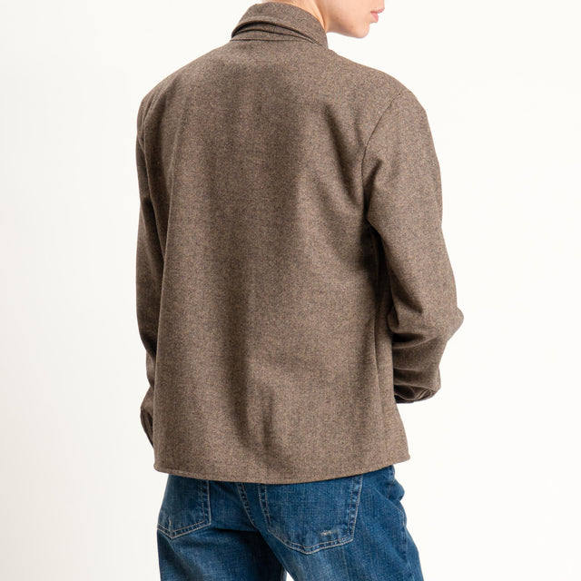 Tensione in-Camicia misto lana melange con cravatta - tabacco