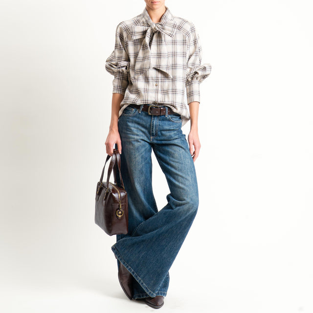 Tensione in-Camicia check in flanella con fiocco - sand/grigio/moro