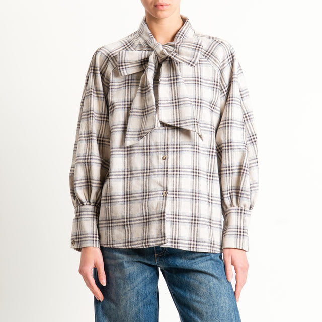 Tensione in-Camicia check in flanella con fiocco - sand/grigio/moro
