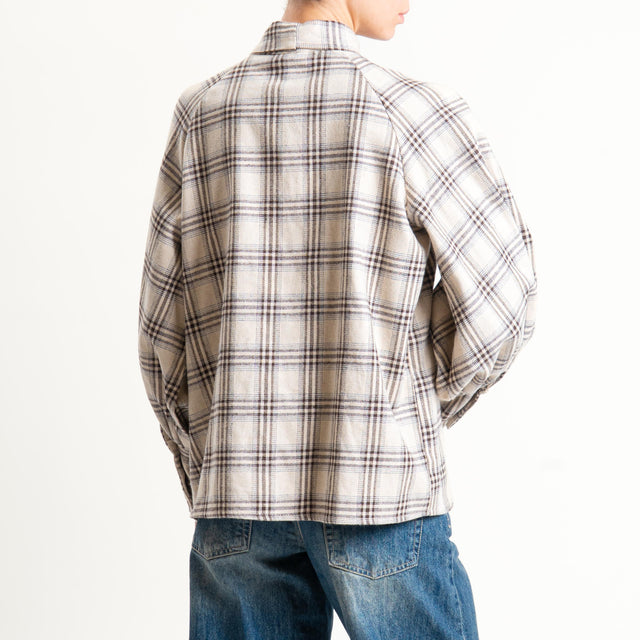 Tensione in-Camicia check in flanella con fiocco - sand/grigio/moro