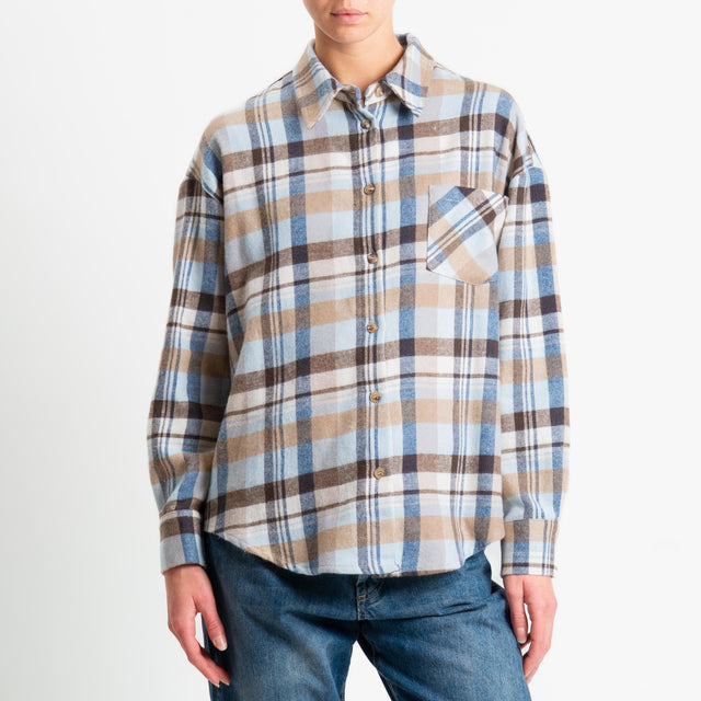 Tensione in-Camicia check in flanella - sky/moro/beige
