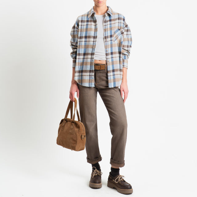 Tensione in-Camicia check in flanella - sky/moro/beige