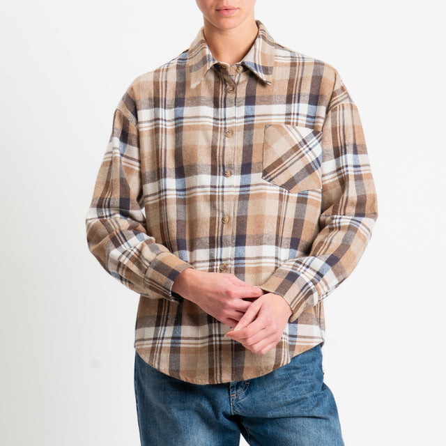 Tensione in-Camicia check in flanella - moro/beige/latte