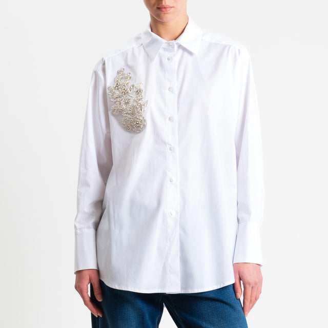 Tensione in-Camicia cotone elasticizzato con applicazione - bianco