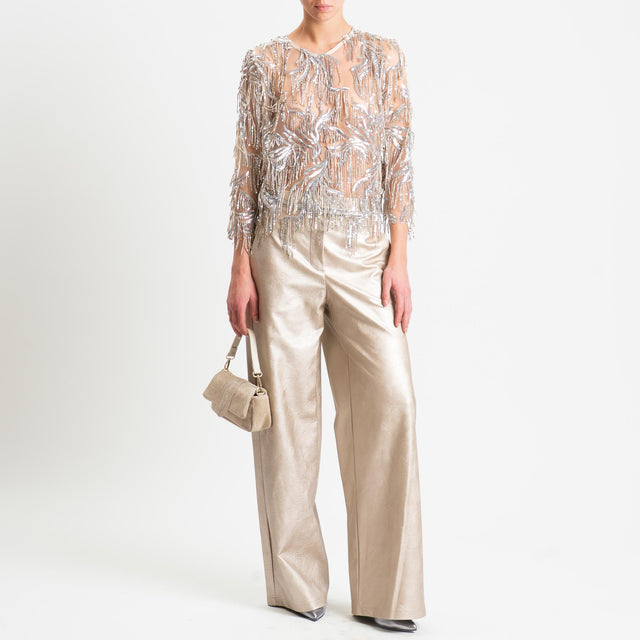 Tensione in-Blusa in tulle con paillettes - beige/argento