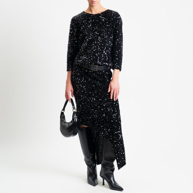 Tensione in-Blusa paillettes bottone dietro - nero