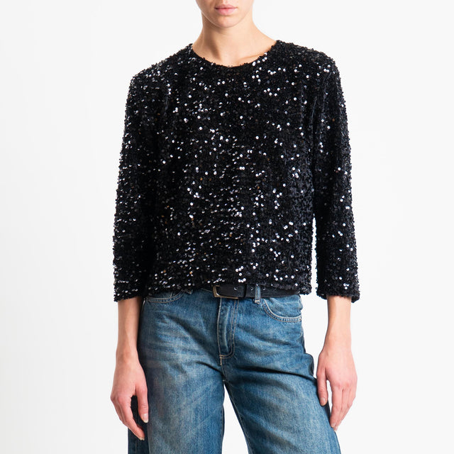 Tensione in-Blusa paillettes bottone dietro - nero