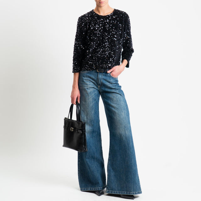 Tensione in-Blusa paillettes bottone dietro - nero