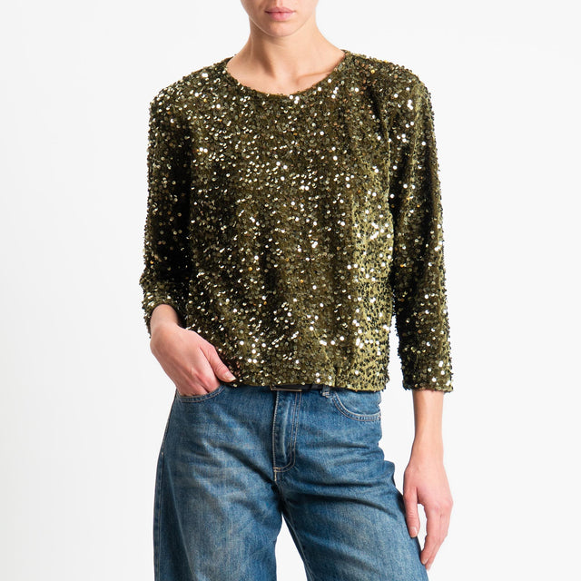 Tensione in-Blusa paillettes bottone dietro - militare
