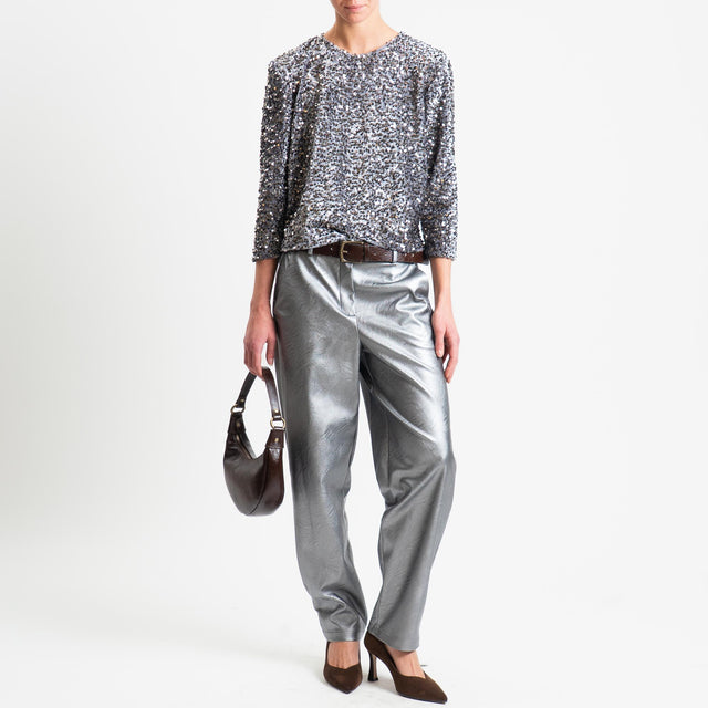Tensione in-Blusa paillettes bottone dietro - grigio