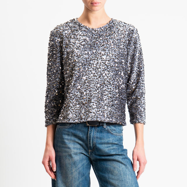 Tensione in-Blusa paillettes bottone dietro - grigio