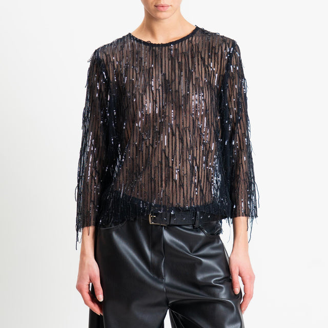 Tensione in-Blusa tulle con paillettes - nero
