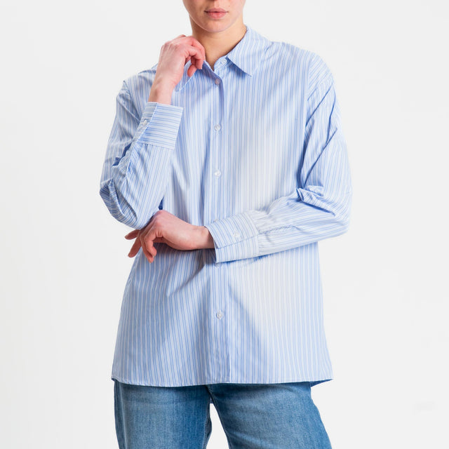 Tensione in-Camicia in cotone - righe celeste/bianco