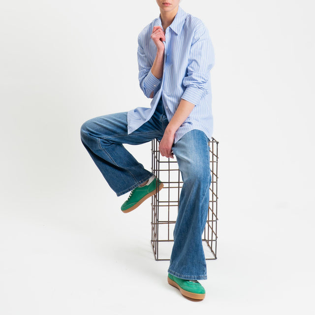 Tensione in-Camicia in cotone - righe celeste/bianco