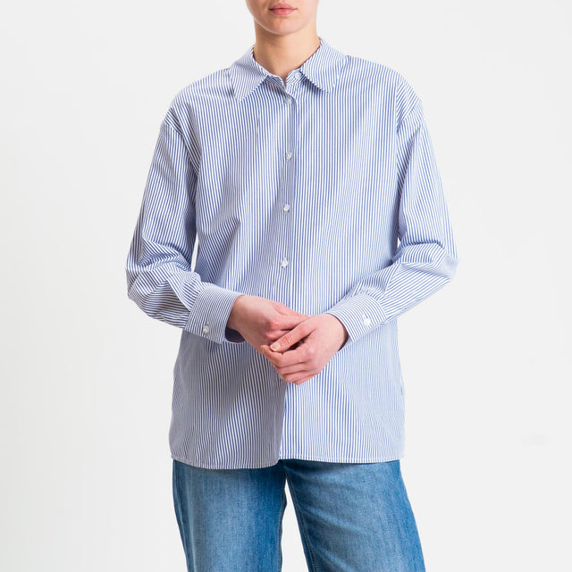 Tensione in-Camicia in cotone - righe fine blu/bianco