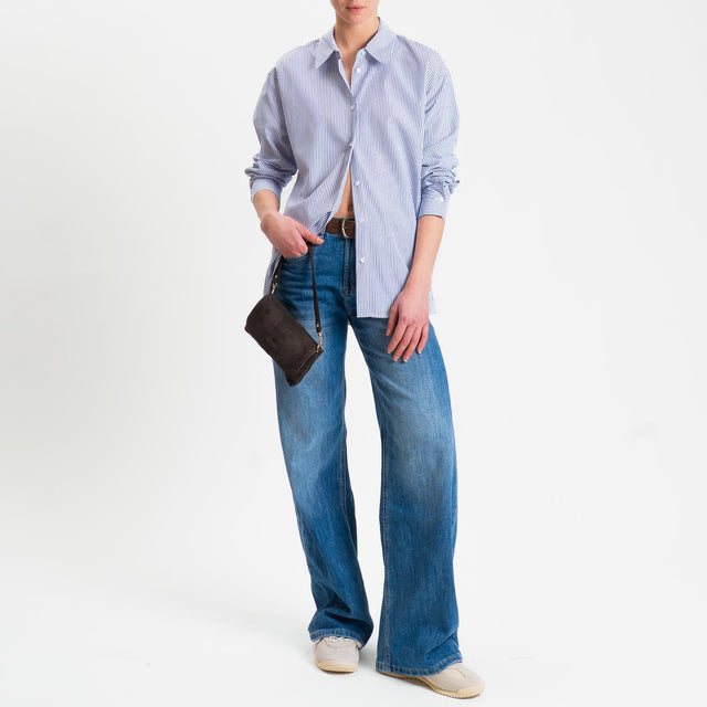 Tensione in-Camicia in cotone - righe fine blu/bianco